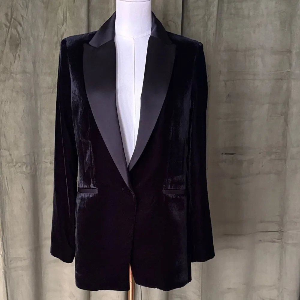 NWT Mango Elegant Black Velvet Blazer, S